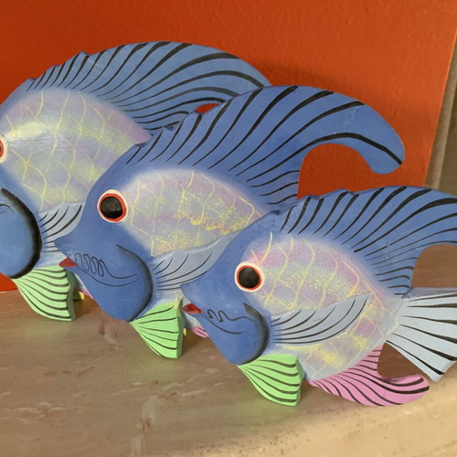 Decorative wooden fish set new, hand-painted tropical wood