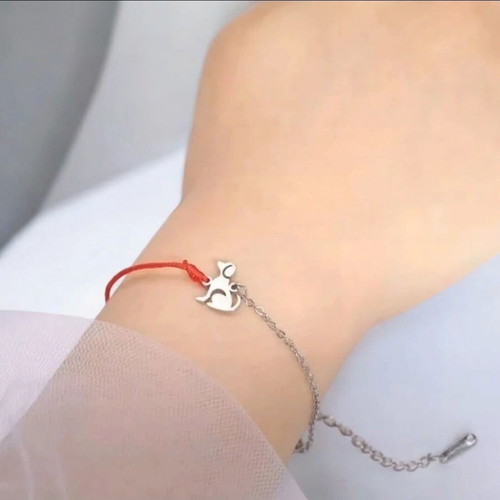 Steel bracelet with dog charm new, red and silver