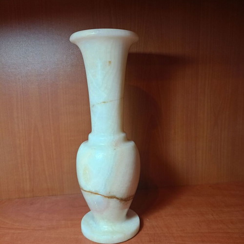 Onyx Vase used, handmade decorative piece with natural cream and light brown hues