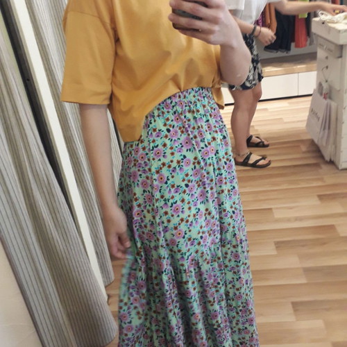 Badila midi skirt printed used, one size with ruffles and elastic waist