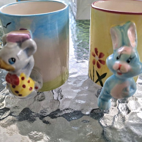 Ceramic mugs like new, set of 2, hand-painted