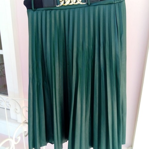 Women's pleated skirt with leather texture new, elastic waist, medium-large