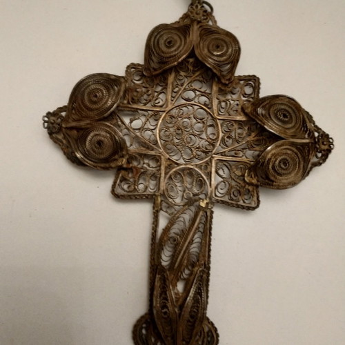 Vintage Tin Filigree Cross from Ioannina made to order