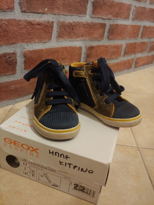 Geox leather boots size 22 like new with blue suede and yellow details