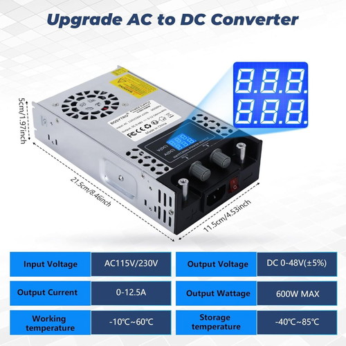 Bosytro Adjustable Laboratory Power Supply 0-48V 12.5A 600W SMPS