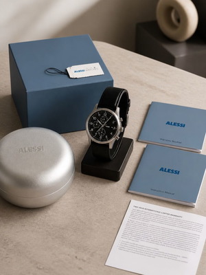 Alessi Record Chronograph AL6021 ανδρικό ρολόι quartz μαύρο δερμάτινο λουράκι σαν καινούργιο