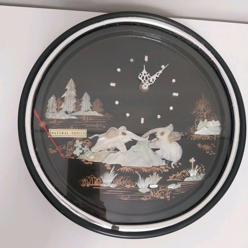 Chinese wall clock with natural shell art, vintage