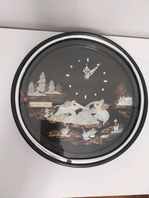 Chinese wall clock with natural shell art, vintage