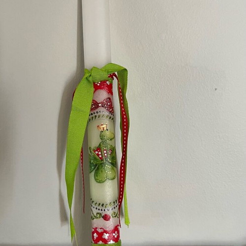 Frog candle new with acrylic paint and decoupage
