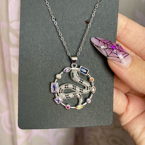 Steel necklace with snake and colorful rhinestones new