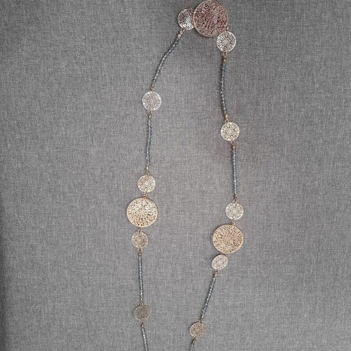 Long necklace used gold and turquoise