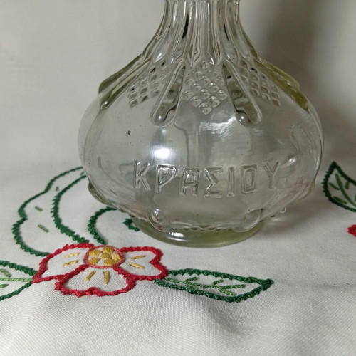 Vintage glass carafe used from Wine Festival, 60s-70s