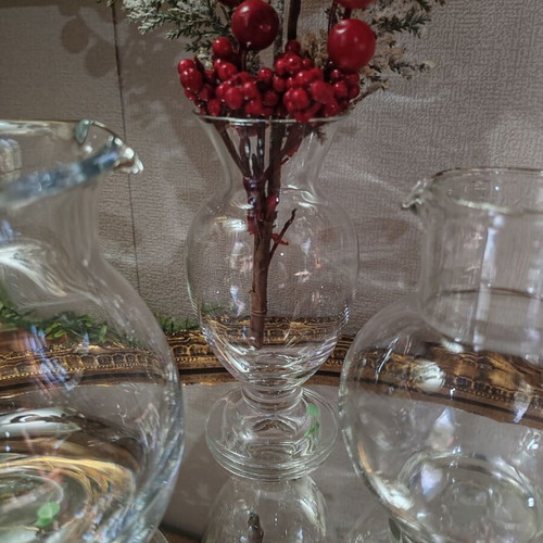 Vintage set of 3 solid glass pitchers and vase, Austria