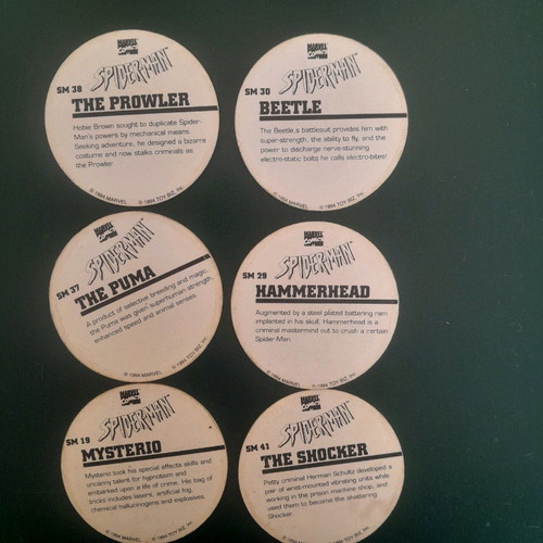 Spiderman Marvel 1994 caps used, set of 6 pieces