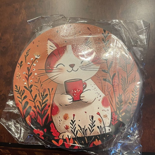 Set of 6 wooden cat coasters