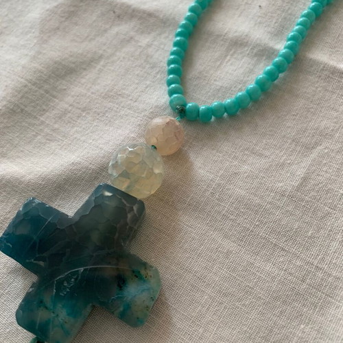 Necklace like new handmade turquoise with cross
