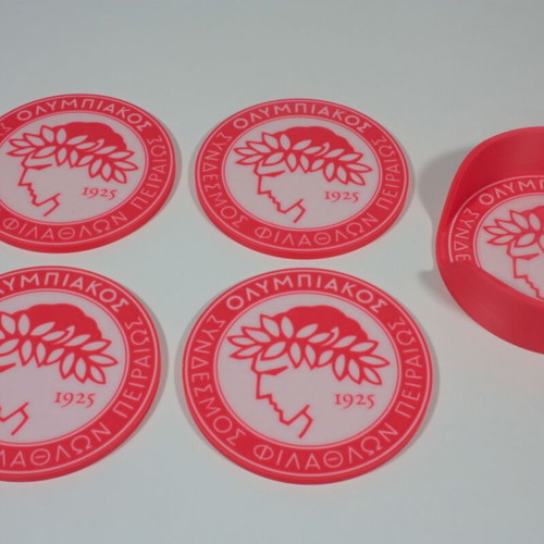 Olympiakos Coaster Set of 4 with Base New