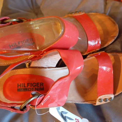 Hilfiger Denim Red Wedge Sandals Size 39 Like New
