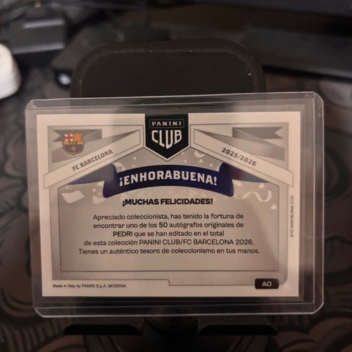 Pedri FC Barcelona Panini Club 2026 Autographed Card Limited 14/50