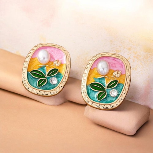 Earrings new, hypoallergenic brass, colorful design