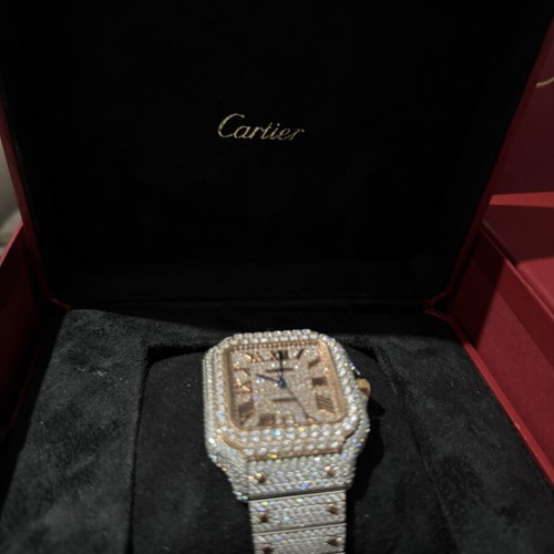 Cartier Santos iced out watch with Moissanite stones, 40mm unisex