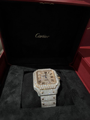 Cartier Santos iced out watch with Moissanite stones, 40mm unisex