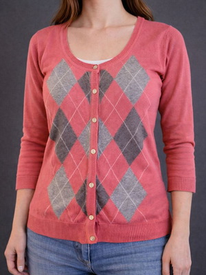 Ζακέτα πλεκτή Zara ροζ με σχέδιο ρόμβους σαν καινούργιο, μέγεθος L