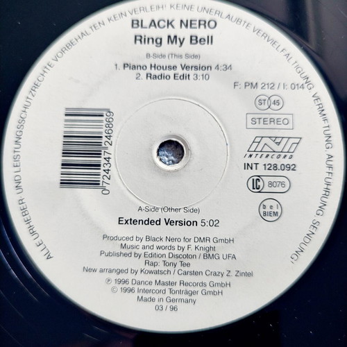 Black Nero Ring My Bell 12'' vinyl single used, electronic
