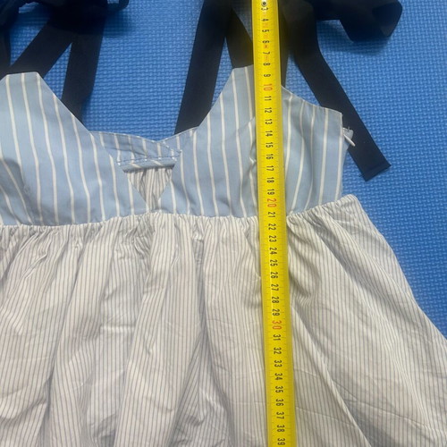 Y2K Blue Striped Peplum Babydoll Top with Black Ribbon Ties Zara size S like new