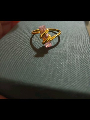 Gold ring with iridescent pink stone new