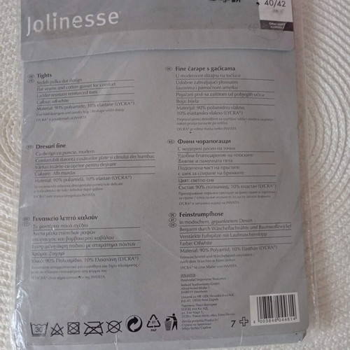 Jolinesse tights with subtle polka dot design, off-white, 20 DEN, new