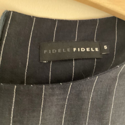 Classic dark blue linen dress with stripes FIDÈLE