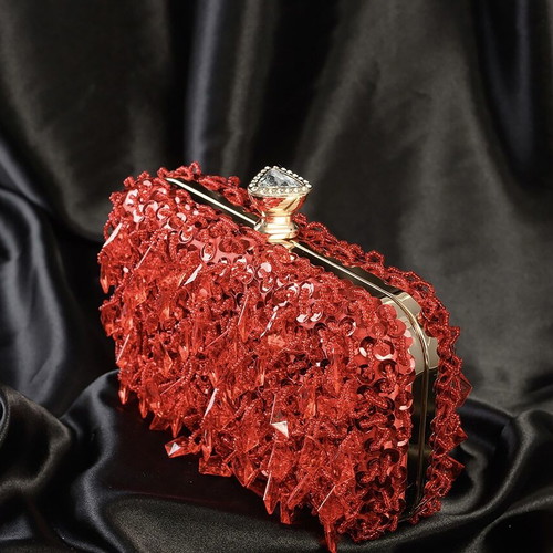Red evening clutch bag, handmade