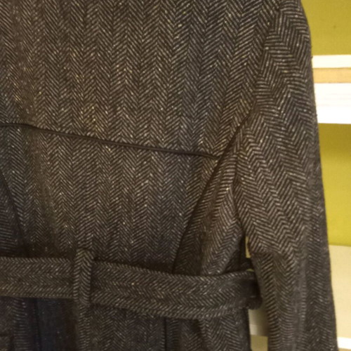 Zara coat S dark gray like new with belt and herringbone collar