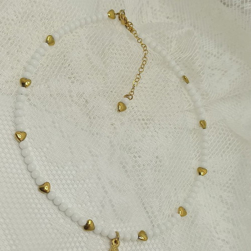 Summer handmade necklace with gold-plated starfish and hearts