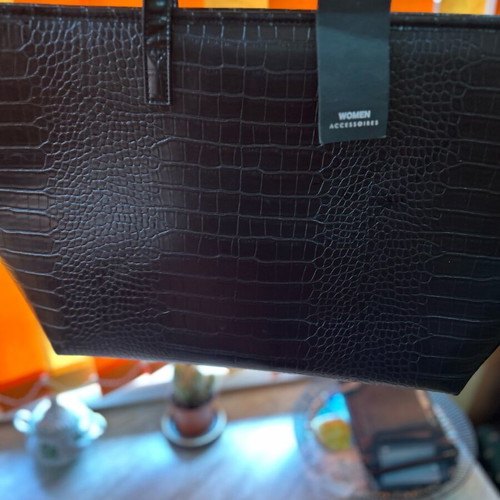 Large women's bag new, black, eco leather with croco texture