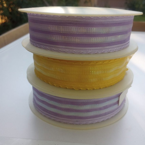 Organza ribbon set 3 rolls 2.5cm x 25m purple and yellow new