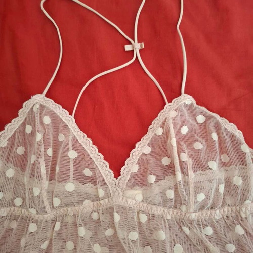 Oysho transparent babydoll dress used with nude/pink polka dots