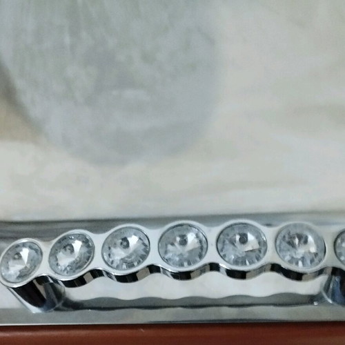 Stainless rectangular serving tray 18/10 with large rhinestones like new