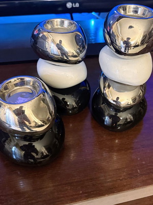Σετ 3 Μοντέρνα Κηροπήγια Stone Stack σαν καινούργιο, Chrome & Ceramic Design