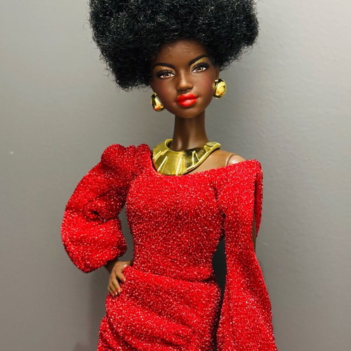 princess polly baby blue dress Black Barbie in Red Disco Dress w Natural Afro Anniversary Doll By Mattel  