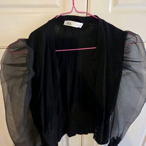 Zara black cardigan with transparent balloon sleeves like new, Small