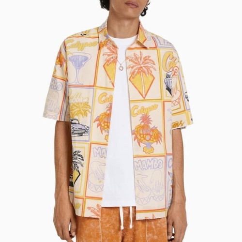 Bershka summer men's cotton print shirt like new, sizes XS-S-M