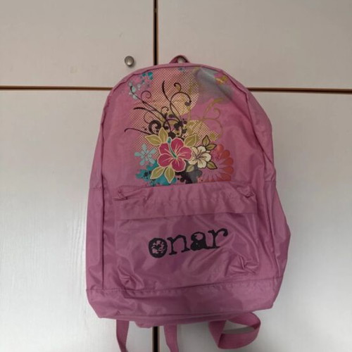Girls backpack pink with flower design like new