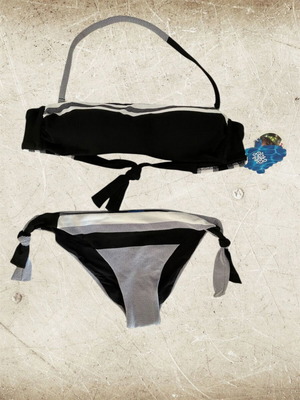 Αφόρετο Luna μαύρο πικέ σετ μαγιό bandeau strapless με δετό σλιπ