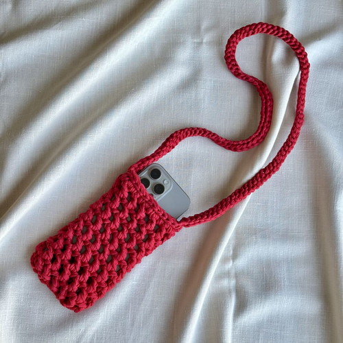 Handmade Crochet Crossbody Phone Pouch, New, Red
