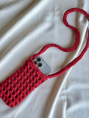 Handmade Crochet Crossbody Phone Pouch, New, Red