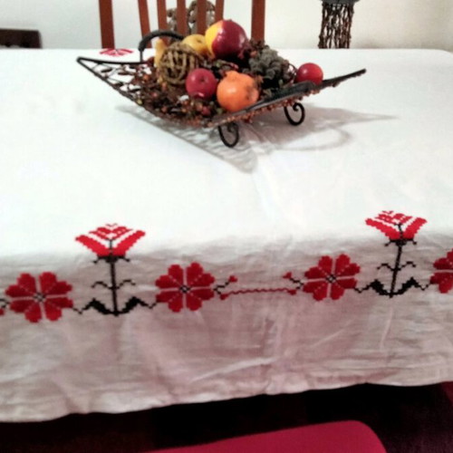 Handmade Linen Tablecloth with Traditional Embroidery, New