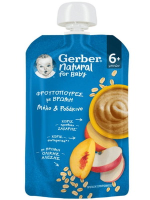 Gerber Natural φρουτοπουρές με βρώμη, μήλο & ροδάκινο 110γρ, πακέτο 2