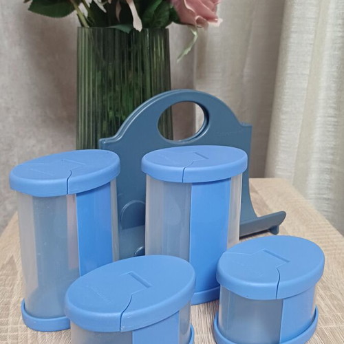 Tupperware set of 4 spice containers with stand, 250ml and 100ml